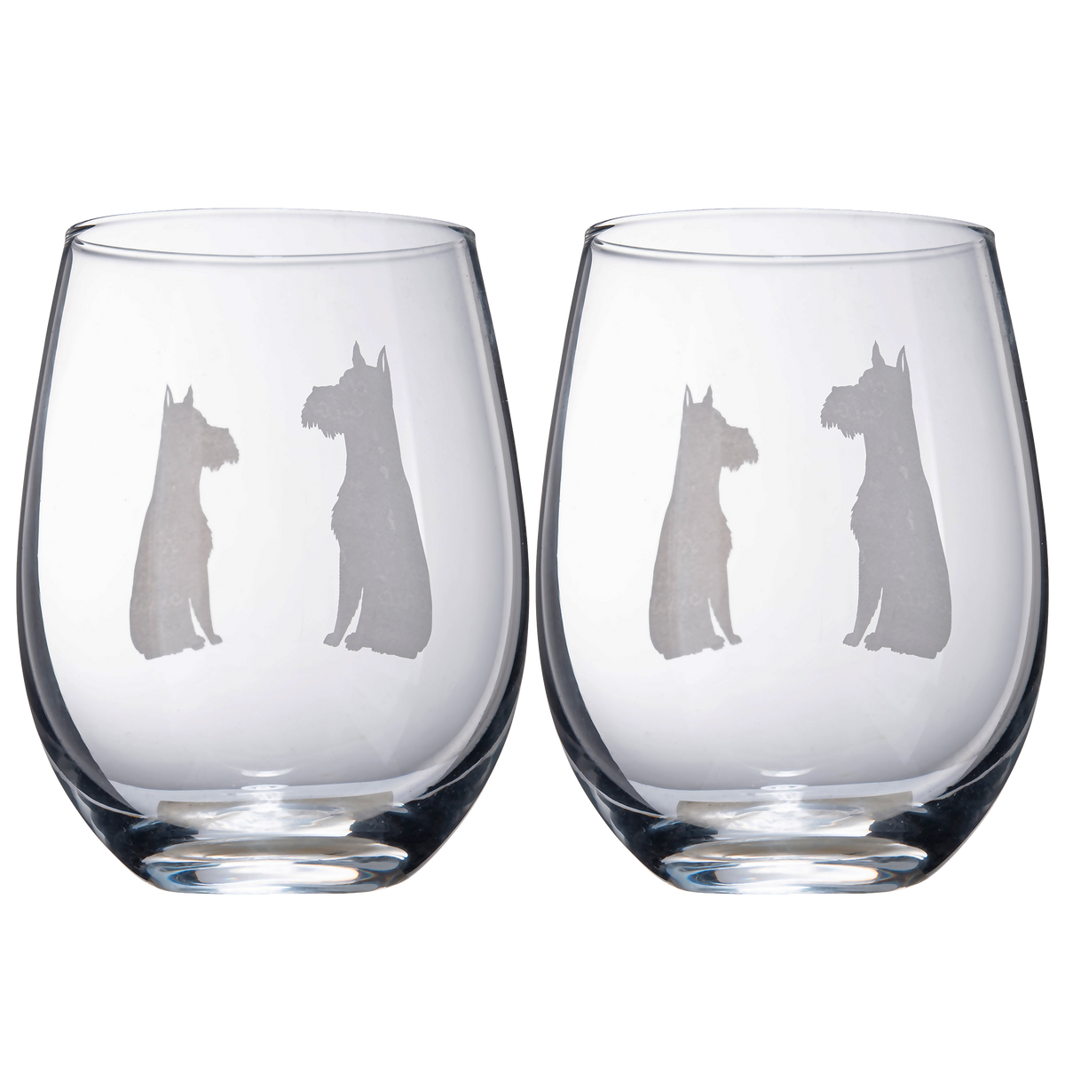 Schnauzer Stemless Wine Glasses Set Of 2 By Dog Lover Glass Gifts For Mom Dad Sister