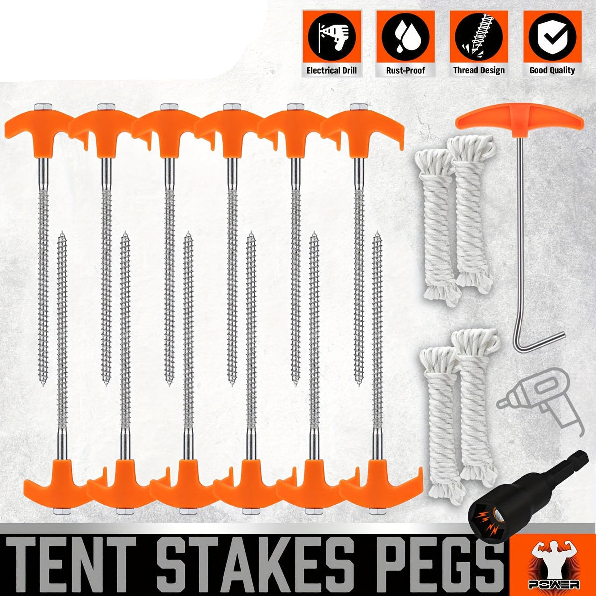 18 pcs Heavy Duty Tent Stakes Set with Rope & Hook
