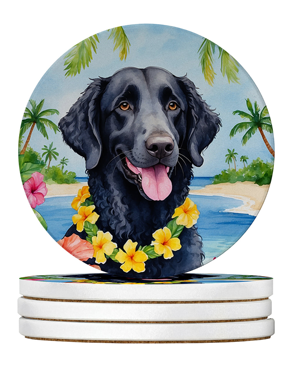 Curly-Coated Retriever Luau Large Sandstone Coasters Pack of 4