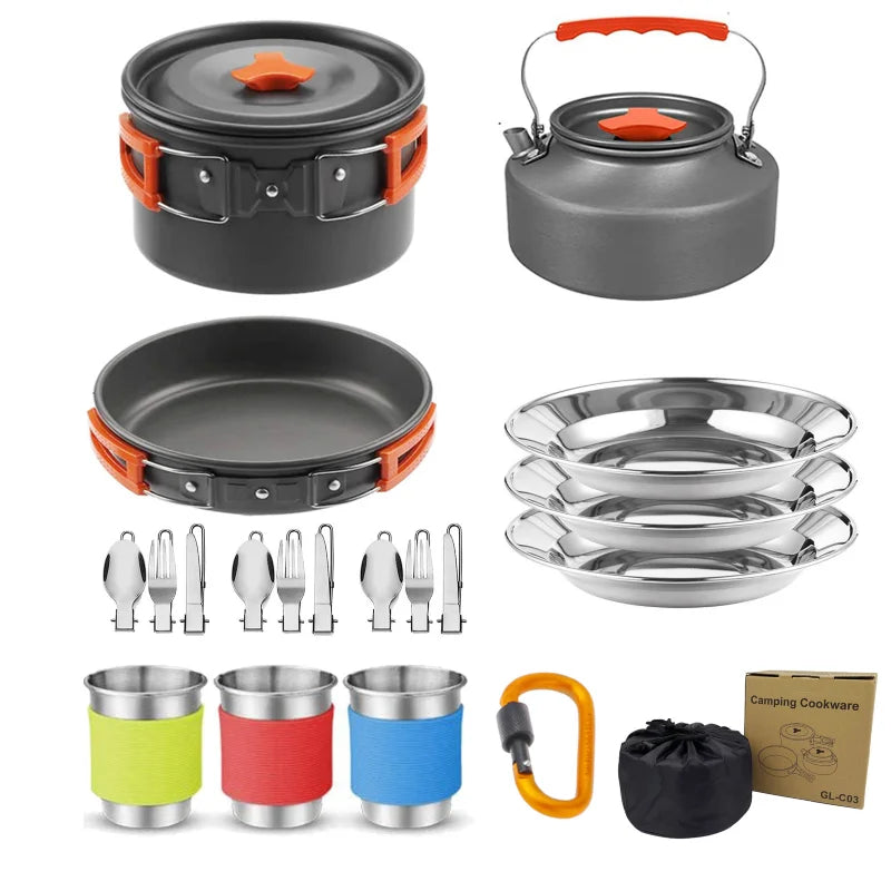 Pot Kettle Camping Cookware Set Grey