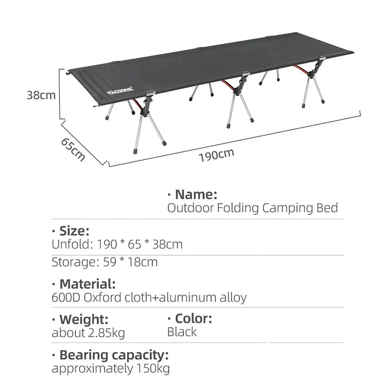 Lightweight Camping Cot Collapsible Sleeping Bed Black