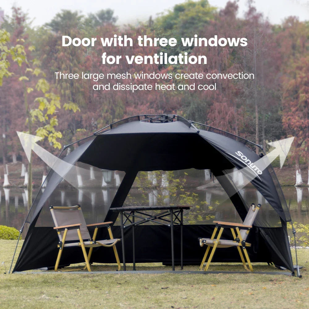 3–4 Person One-Touch Camping Tent Silver Coated Black