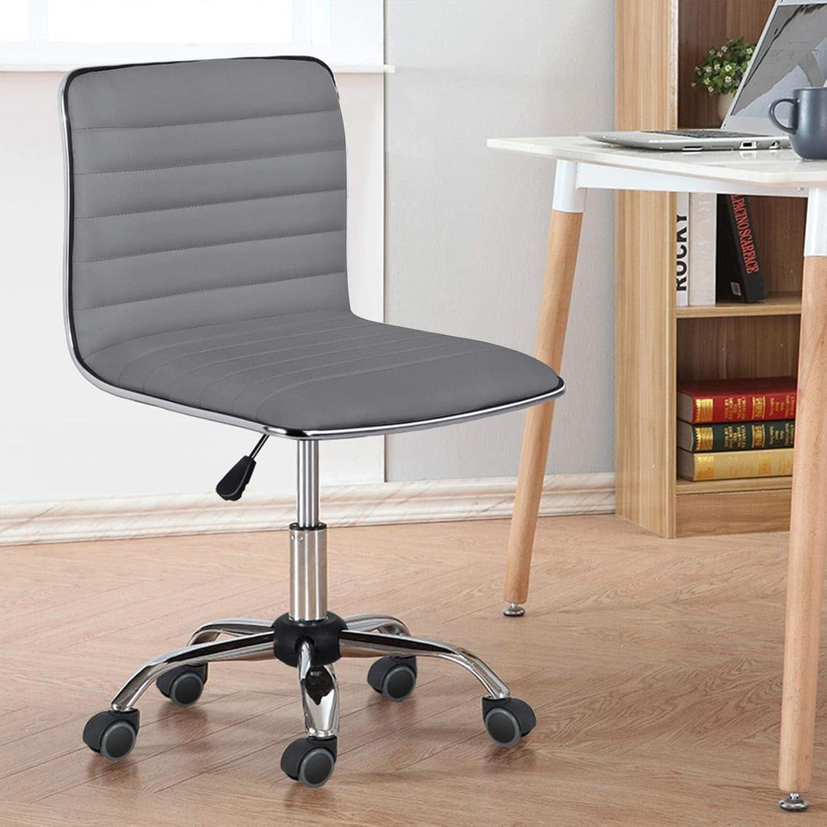 Grey PU Leather Armless Office Chair Height Adjustment
