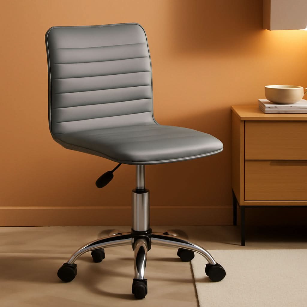 Grey PU Leather Armless Office Chair Height Adjustment