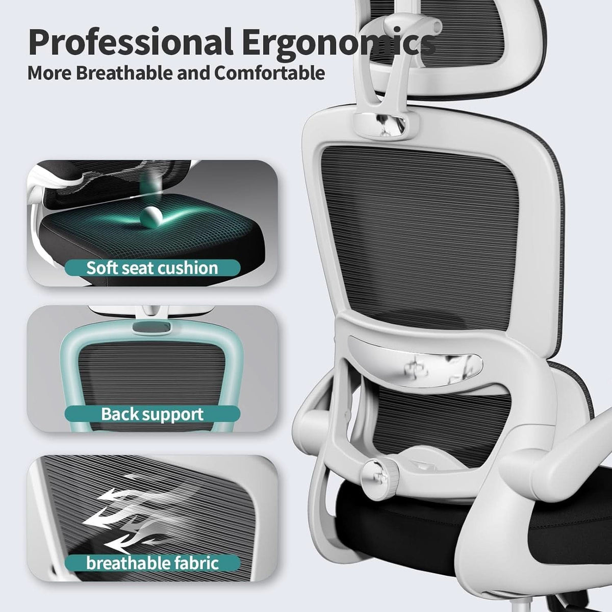 Ergonomic High Back Mesh Office Chair With Wheels Black
