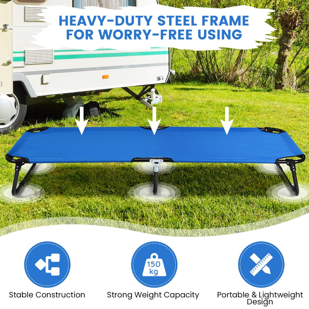 NNECW Portable Folding Camping Cot with Sturdy Metal Frame for Camping-Blue