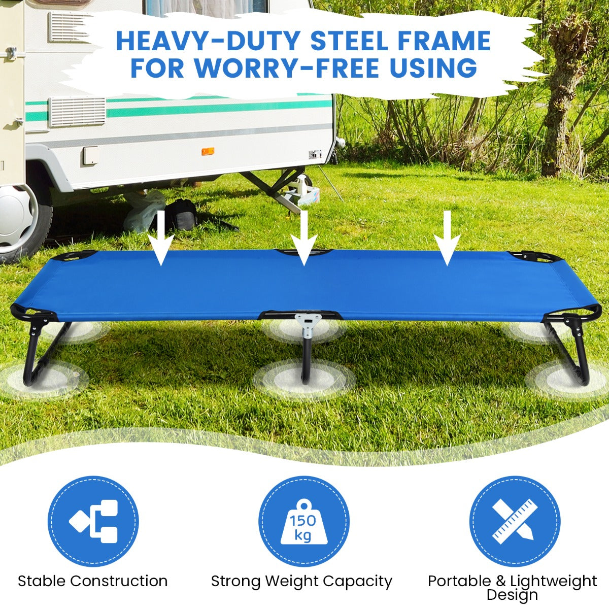 NNECW Portable Folding Camping Cot with Sturdy Metal Frame for Camping-Blue