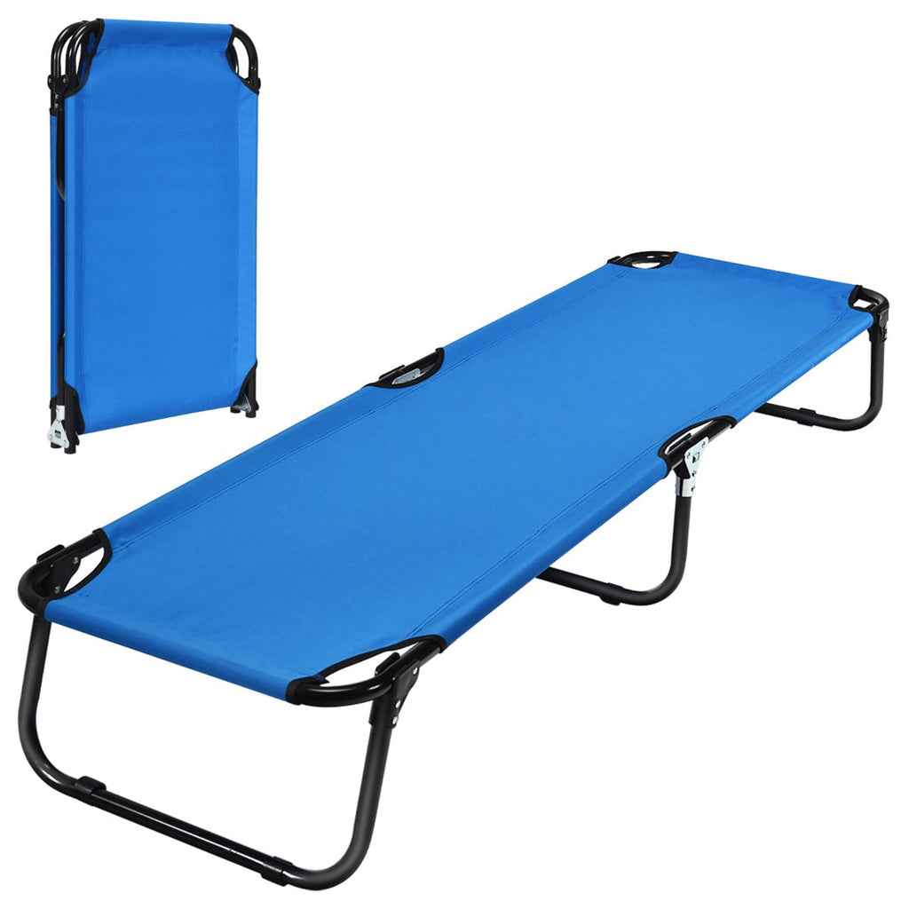 NNECW Portable Folding Camping Cot with Sturdy Metal Frame for Camping-Blue