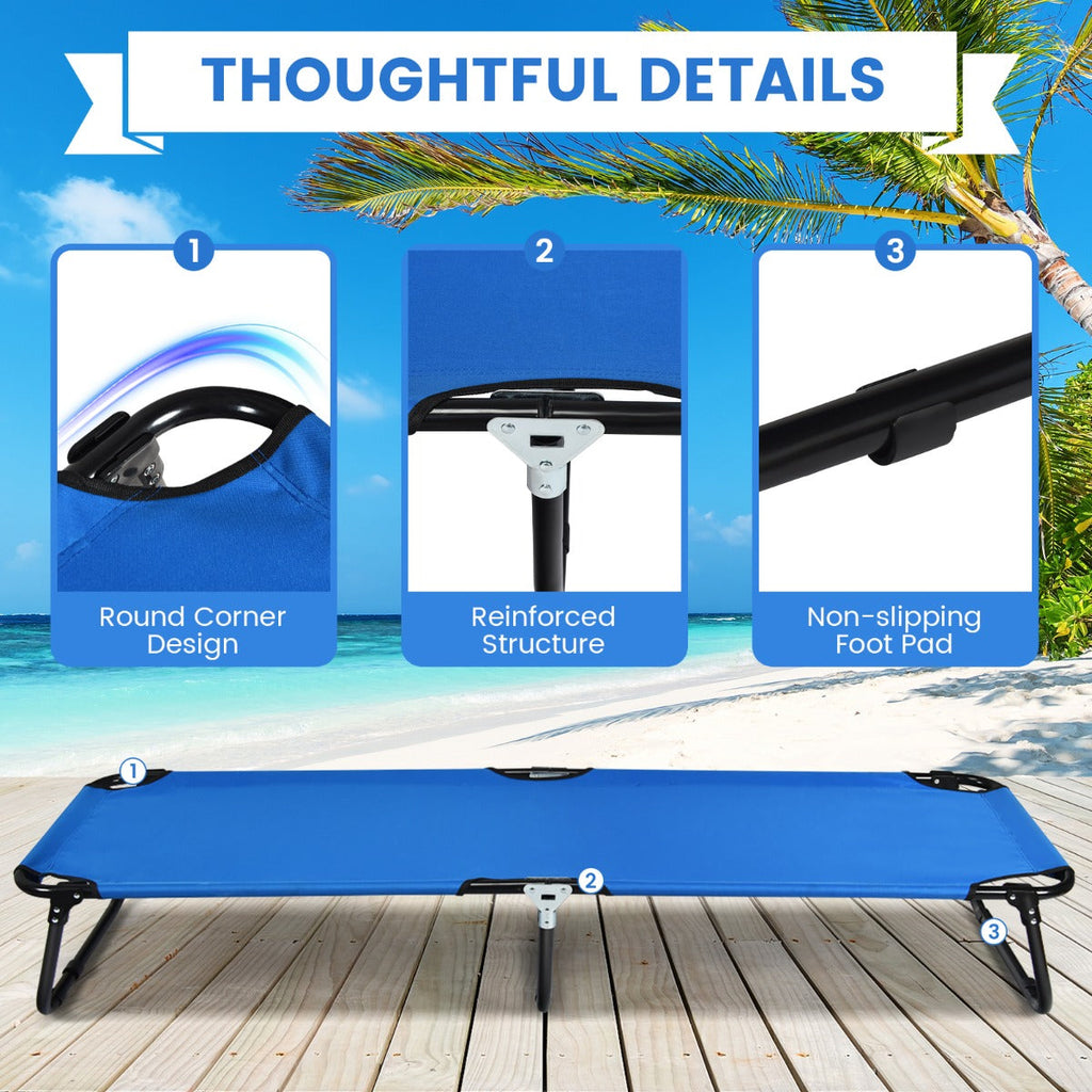 NNECW Portable Folding Camping Cot with Sturdy Metal Frame for Camping-Blue